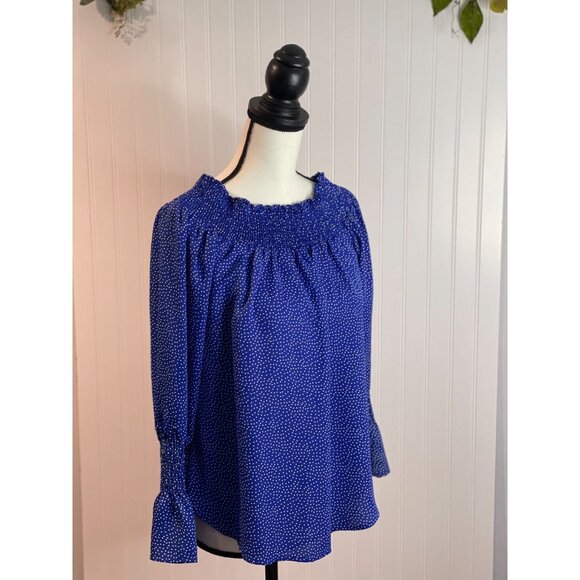Allison Joy Blue Polka Dot Off-Shoulder Blouse Womens S - Picture 3 of 13